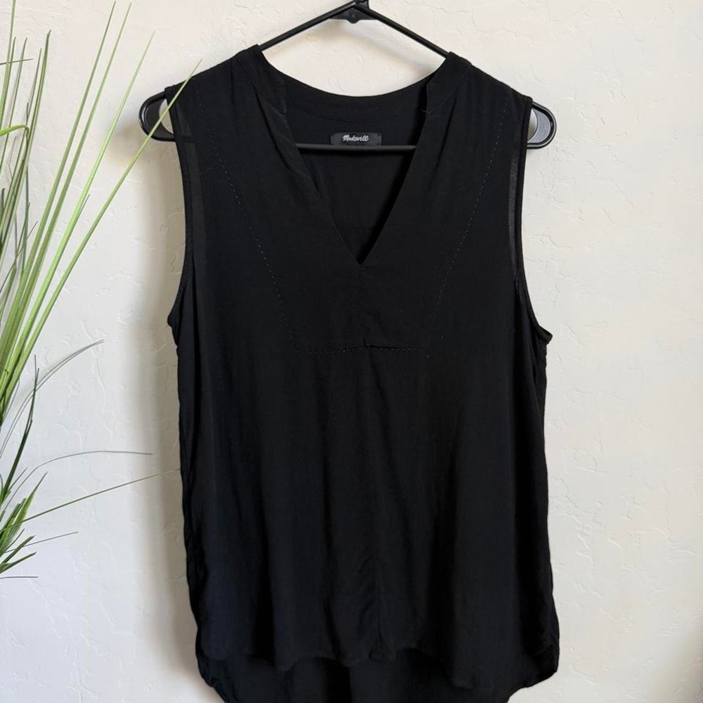 Madewell Womens Black Split V-Neck Sleeveless Viscose Blouse Top RN77388 Size M